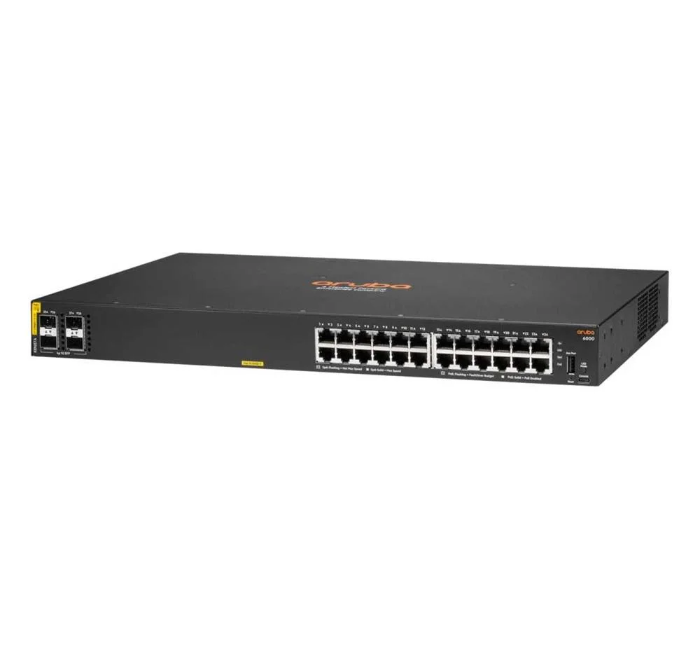 Switch Aruba 6000 24 Portas 10/100/1000mbps 4sfp Poe + 370w Gerido L3 Preto - Hpe