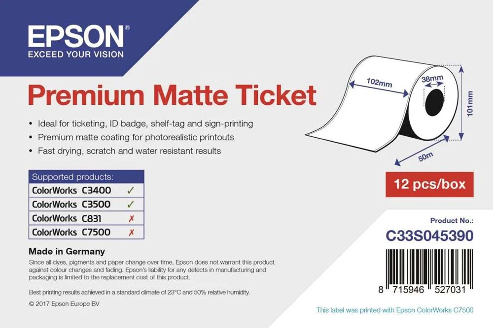Matte Ticket - Roll 102mm X 50msupl