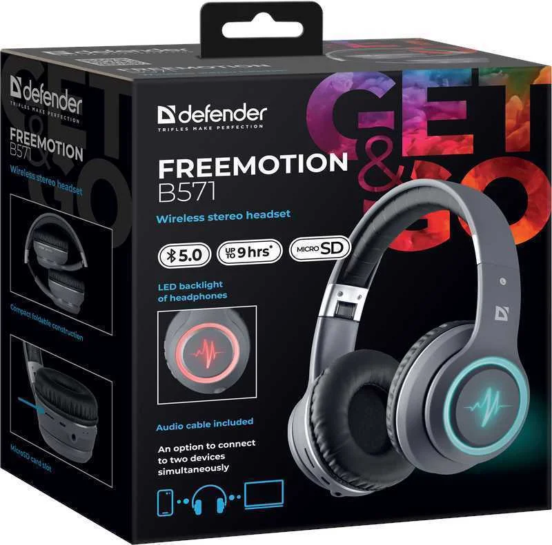 Auriculares Bluetooth com Microfone Defender Freemotion B571 LED Cinzento 