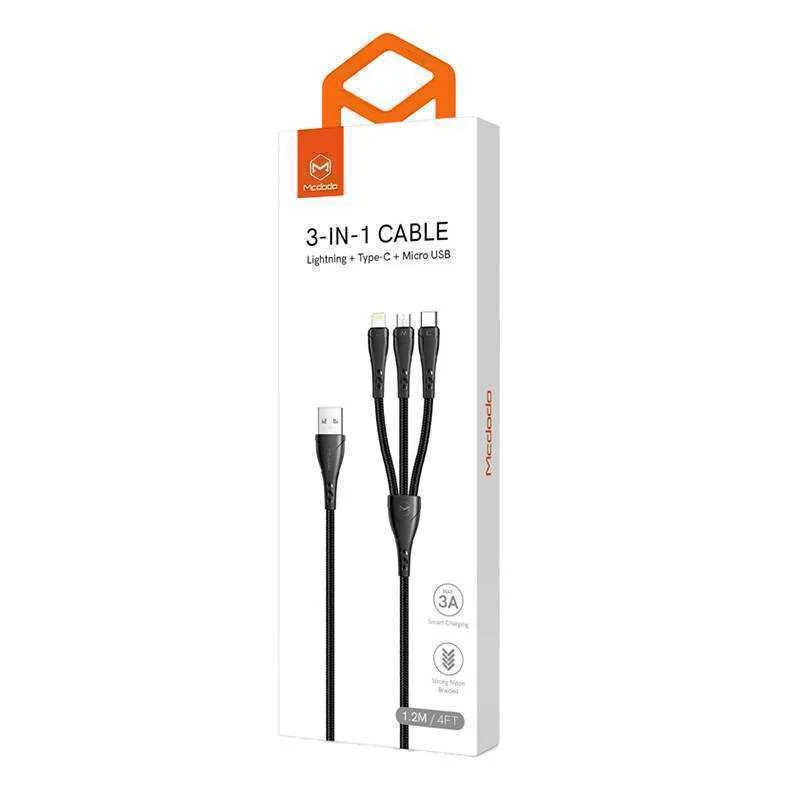 Kabel 3v1 Usb Na Usb-C / Lightning / Micro Usb, Mcdodo Ca-6960, 1,2 M (Cerný)