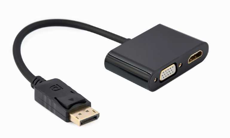 Cabo Adaptador Gembird Displayport Macho para Hdmi Fêmea + Vga Fêmea Preto