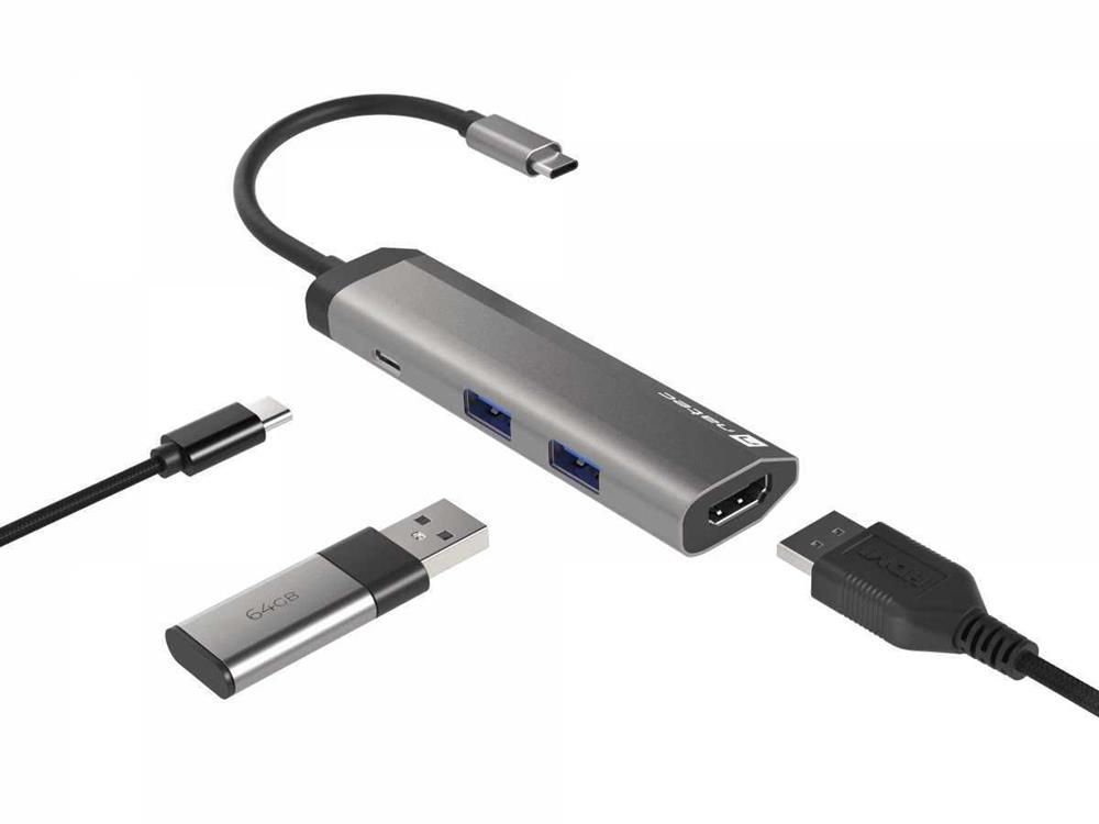 Adaptador Natec Fowler Slim Usb-C 2xusb 3.0,Hdmi 4k,Usb-C Pd