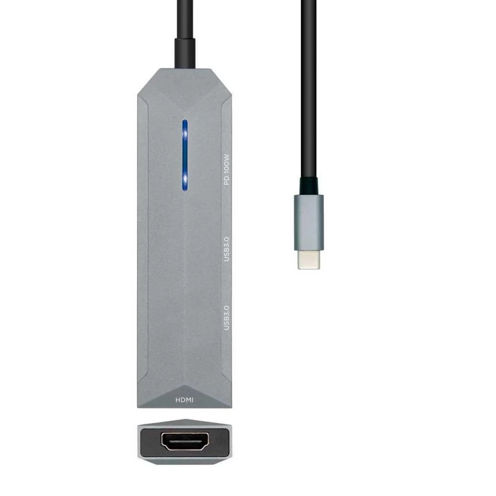Hub Usb Aisens Usb-C Dock 4 En 1, Usb-C a 1xhdmi, 2xusb, 1xpd, Gris, 15 Cm 