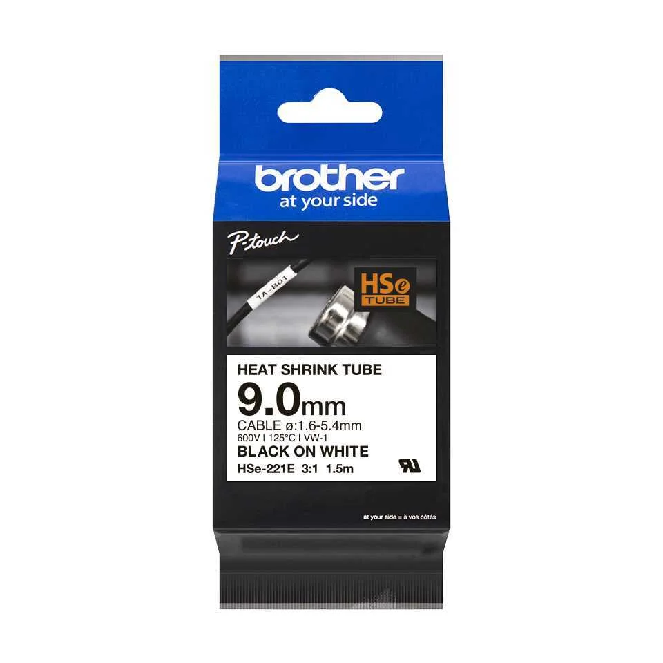 Fita Brother Tubo Termo Retrátil C/ Texto Preto e Fundo Branco 8,8mm X 1,5m