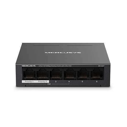 Switch de Rede Mercusys Ms106lp 6 Portas 10/100mbps Managed com 4 Portas Poe+ Desktop/Wall Mount