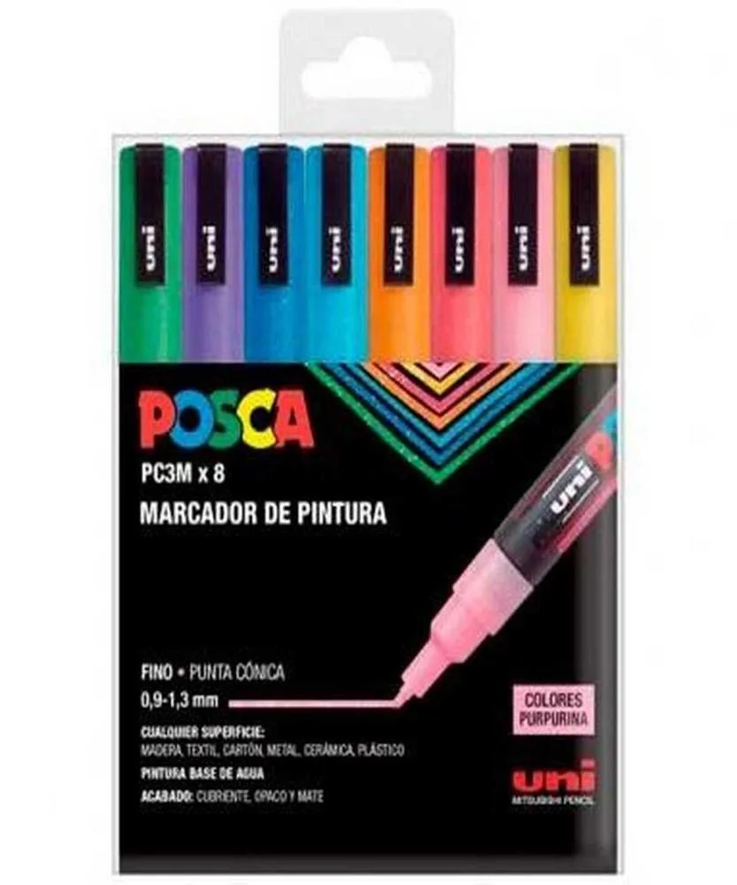 Conjunto de Marcadores Uni-Ball Pc-3m 8 Peças Multicolor 