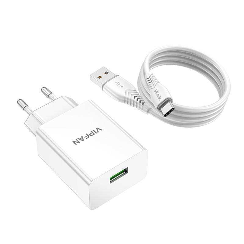 Carregador Vipfan QC 3.0 + cabo USB-C (branco)