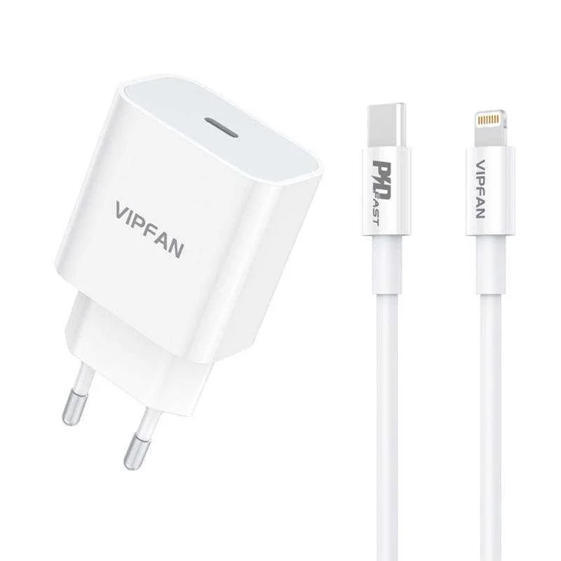 Nástenná Nabíjecka Vipfan E04, Usb-C, 20w, Qc 3.0 + Kabel Lightning (Bílá)