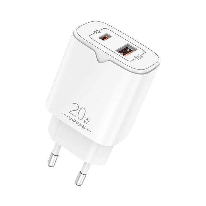Carregador Vipfan Usb + Usb-C 20w (Branco)
