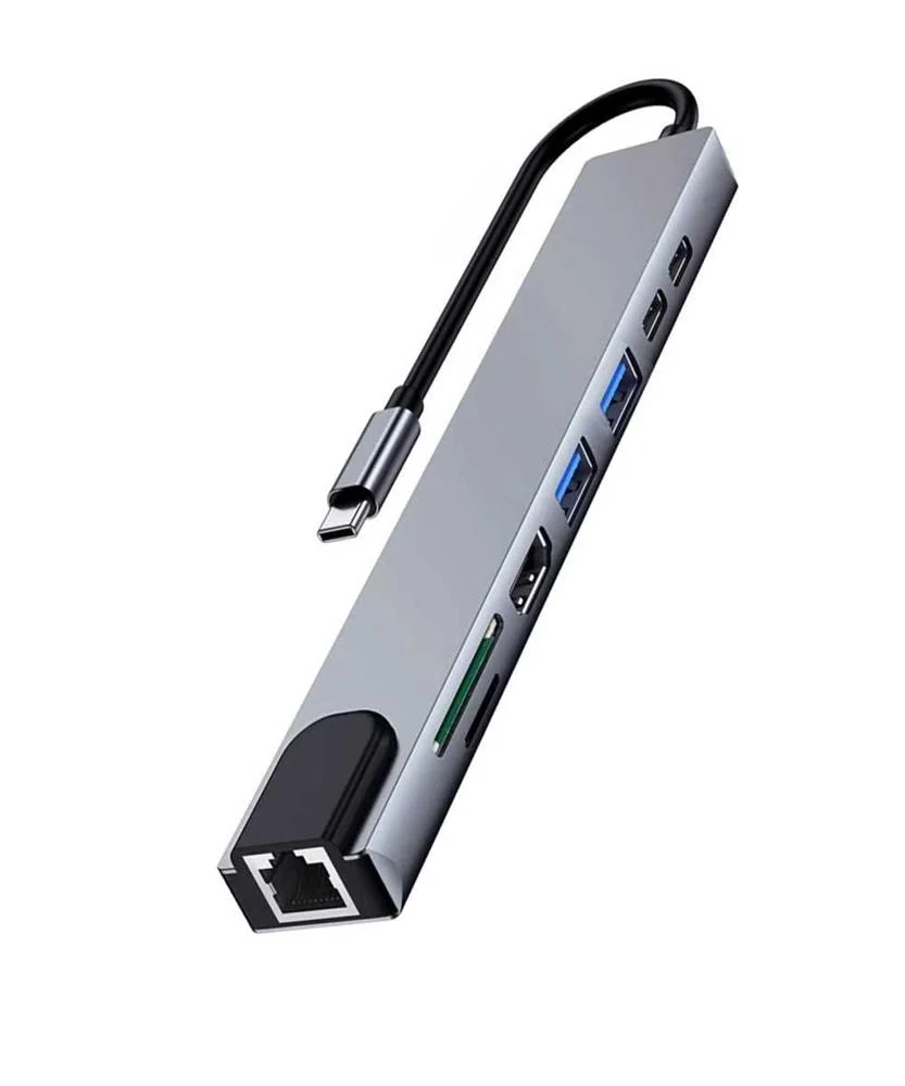 Hub Usb-C "8-Em-1" 2x Usb-C + 2x Usb 2.0 + 1x Hdmi 4k + 1x Usb-C + 1x Rj45 + 1x Microsd/Sd - Ewent