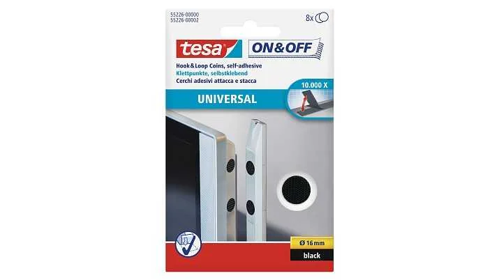 Tesa On&Off Universal Klettpunkte Schwarz 8 St. 16mm Rund