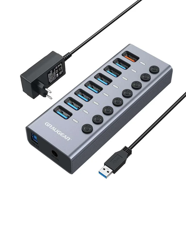 Graugear Usb-Hub 7x Usb 3.0 Ports + 1 Usb Schnelllader Retail