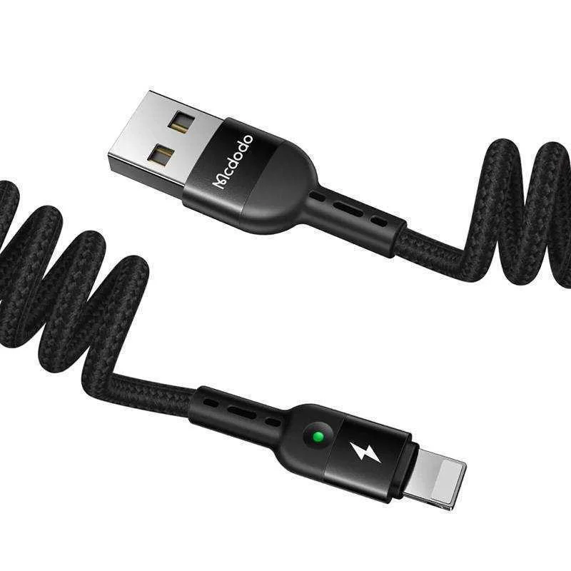 Cabo em Espiral Usb para Lightning Carregamento Rápido 1,8mts Preto - Mcdodo