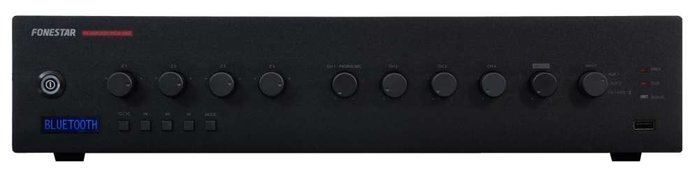Amplificador Multizona 240 W Rms. 4 Zonas de Colunas. Reprodutor Usb/Fm e Bluetooth®