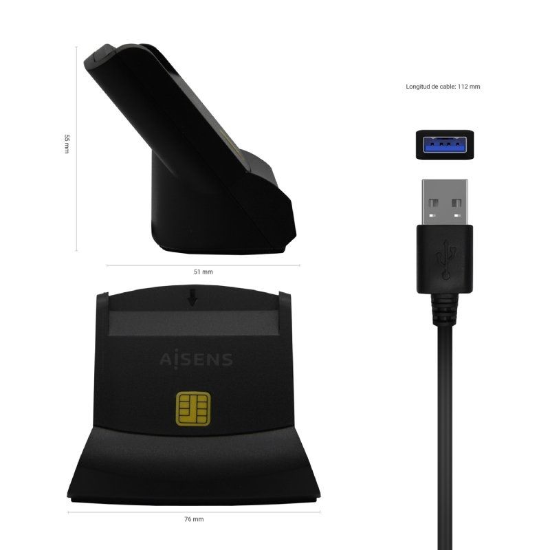 Leitor de Cartões Smart Card Dni Preto - Aisens
