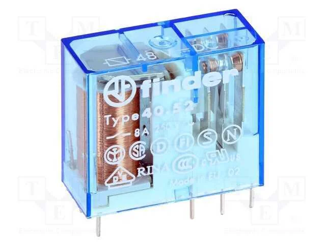 Relé: Eletromagnético, Dpdt, Ubobina : 48vdc, Icontactos Max: 15a