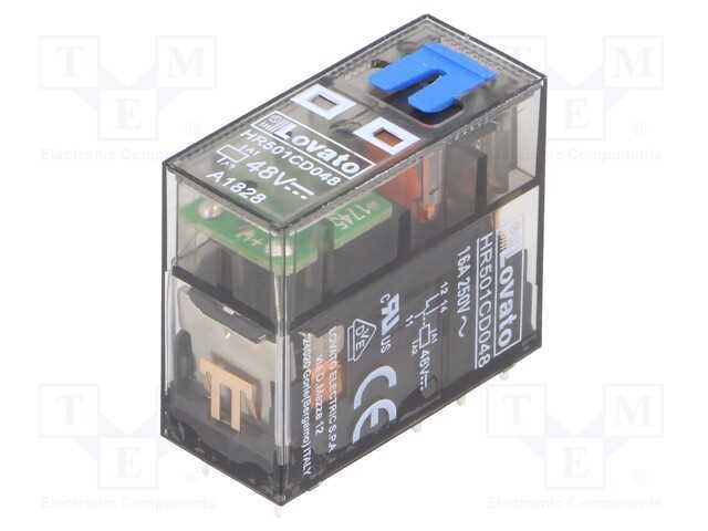 Relé: Eletromagnético, Spdt, Ubobina : 48vdc, 16a, 16a/250vac, Base