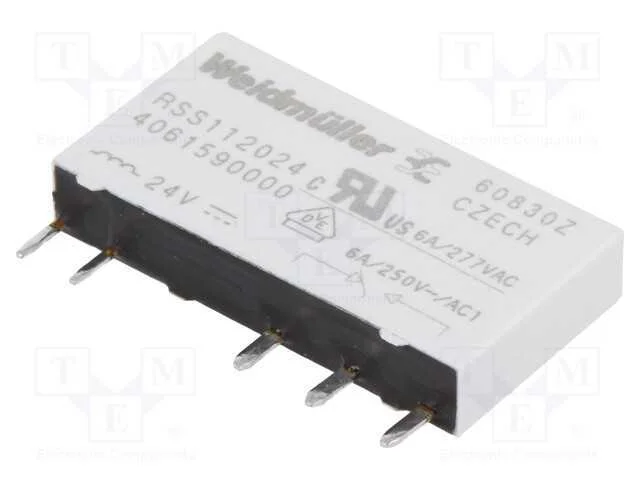 Relé: Eletromagnético, Spdt, Ubobina : 24vdc, 6a, Max.250vac, Tht