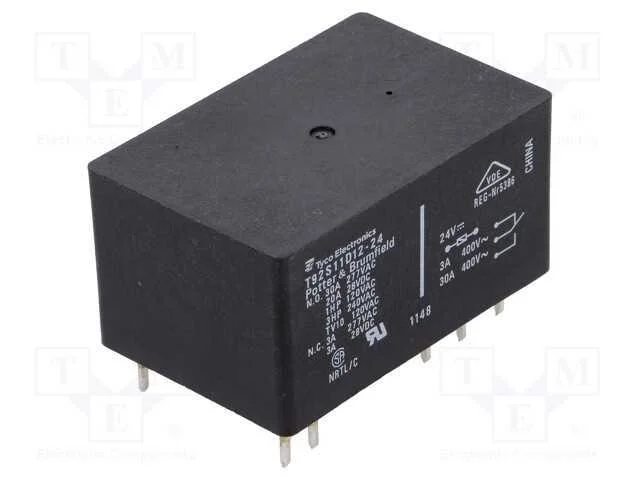 Relé: Eletromagnético, Dpdt, Ubobina : 24vdc, 30a, Série: T92, Pcb