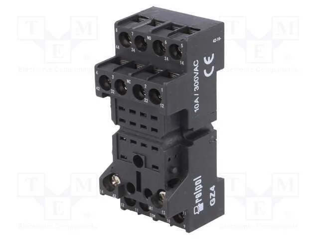 Base, PIN: 14, 6A, 250VAC, para trilho DIN, termi.