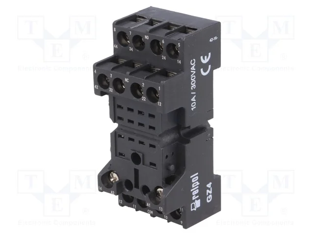 Base, PIN: 14, 6A, 250VAC, para trilho DIN, termi.