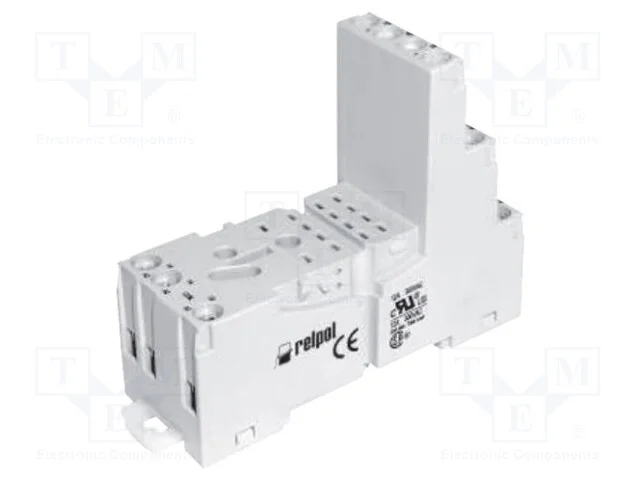 Base, PIN: 8, 12A, 300VAC, no painel,para trilho .