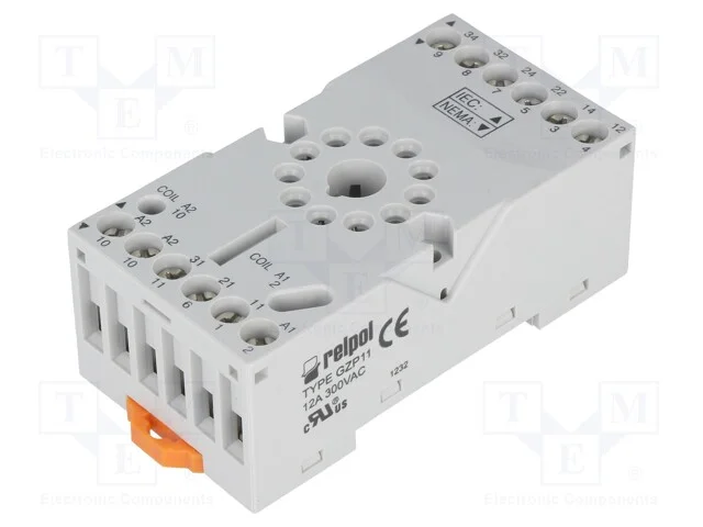 Base, PIN: 11, 10A, 250VAC, no painel,para trilho.