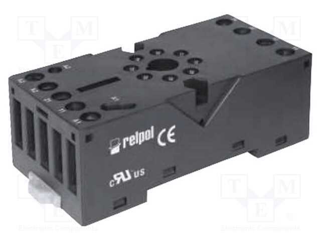 Base, PIN: 8, 10A, 250VAC, no painel,para trilho .