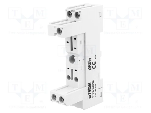 Base, PIN: 5, 12A, 300VAC, no painel,para trilho .