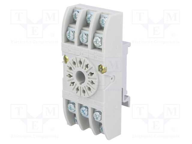 Base, PIN: 11, 10A, 250VAC, para trilho DIN, term.