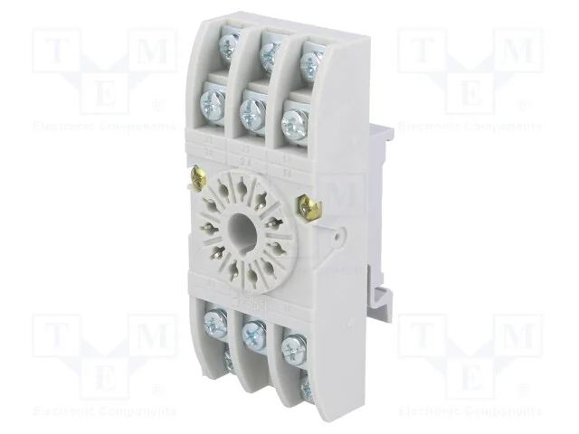Base, PIN: 11, 10A, 250VAC, para trilho DIN, term.