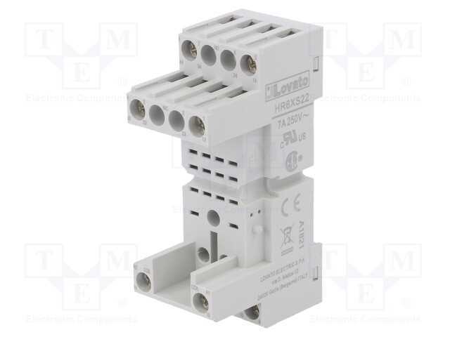 Base, PIN: 8, 10A, 250VAC, para trilho DIN, Série.
