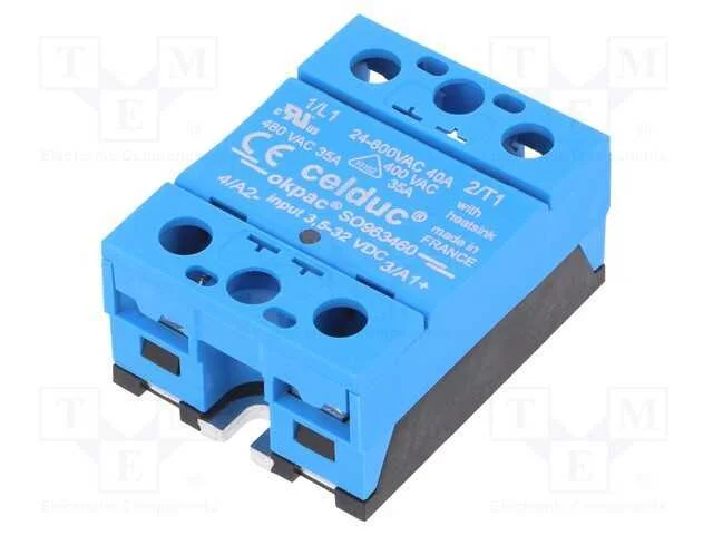 Relé: Semicondutores, Ucoma: 3,5÷32vdc, 40a, 24÷600vac, -55÷100c
