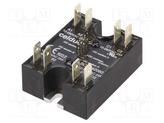 Relé: semicondutores, 25A, Ucom: 24÷280VAC, 4 can.