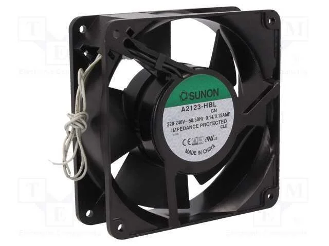 Ventilador: AC, transversal, 230VAC, 120x120x38mm.