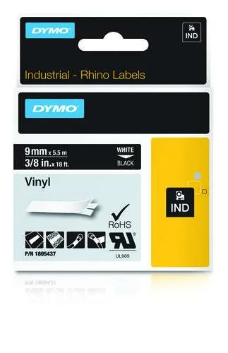 Dymo     Rhino Band Vinyl    9mmx5.5m Weiß   ->schwarz
