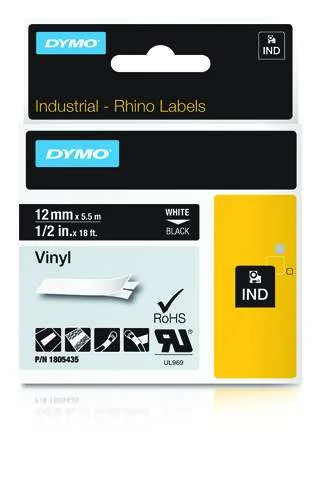 Dymo     Rhino Band Vinyl   12mmx5.5m Weiß   ->schwarz