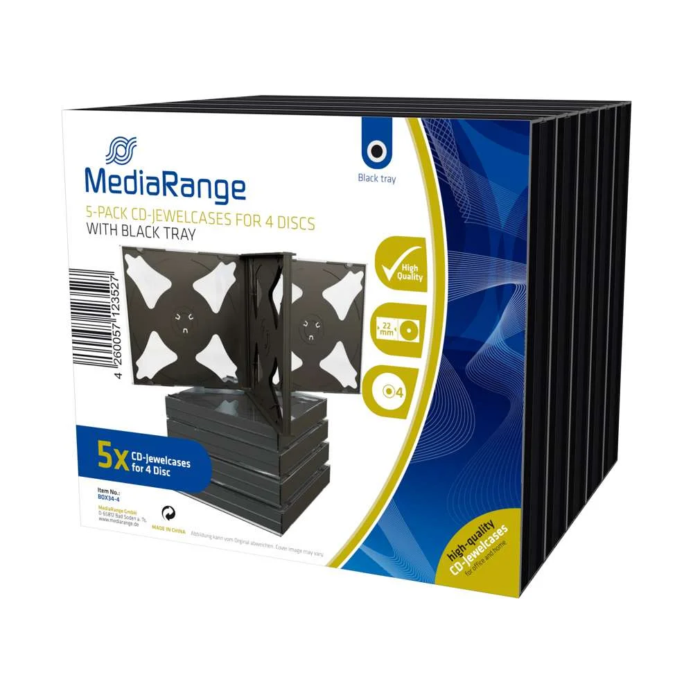 Mediarange Cd-Leerhülle Für 4 Dics 22mm Schwarzes Tray 5pcs