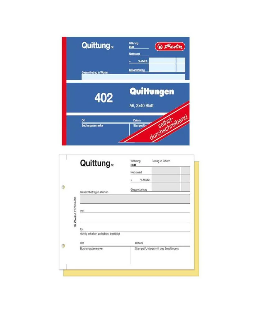 Herlitz Quittungsblock 2x40 Bl. A6 Selbstdurchschreibend