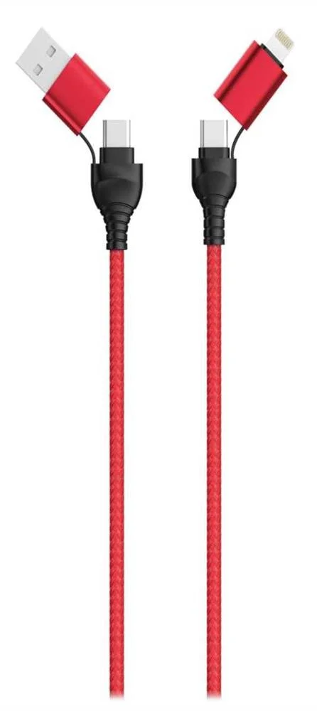 2go Usb / Type C Ladekabel 4 In 1 Usb A, Lighn. 1,2m  Rot