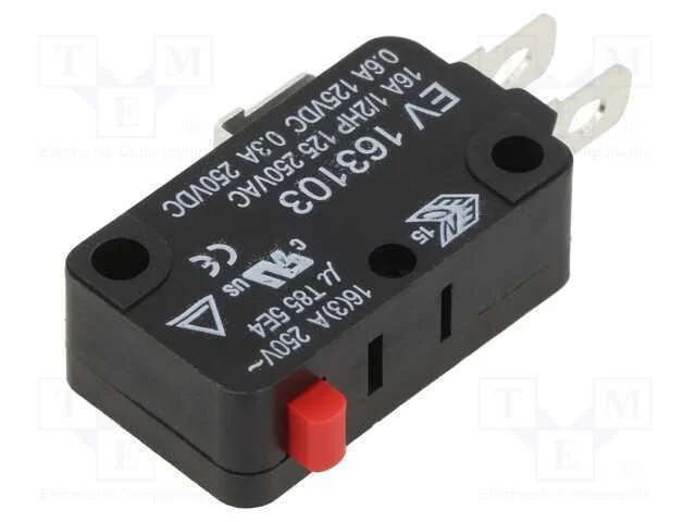 Microinterruptor Snap Action, Sem Alavanca, Spdt, 16a/250vac