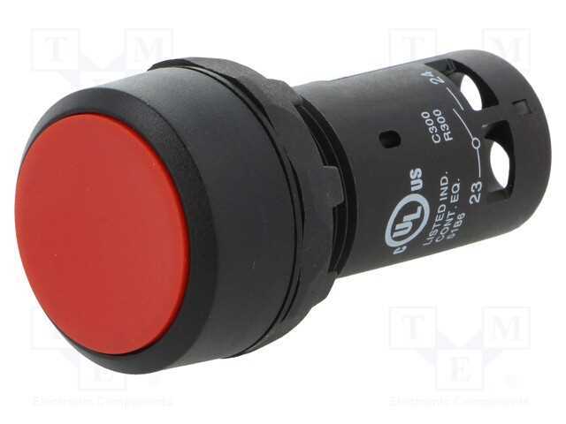 Interruptor: de Pressão, 22mm, Pos.Estáv: 1, No, Vermelho, Plano