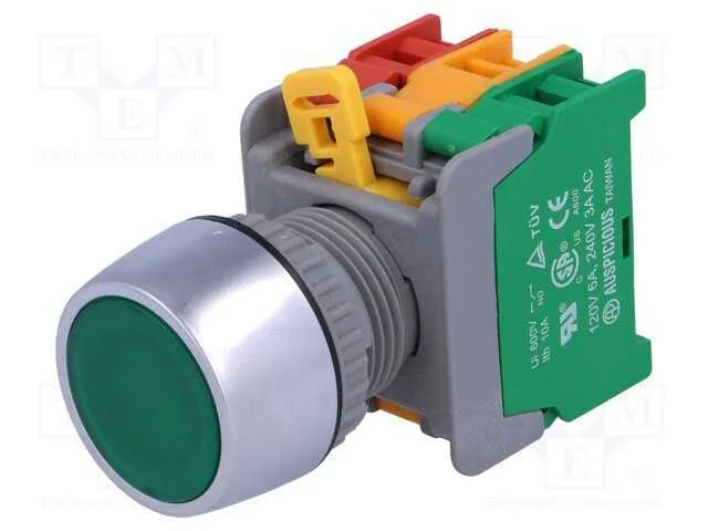 Interruptor: de Pressão, 22mm, Pos.Estáv: 1, Nc + No, Verde, Ip65