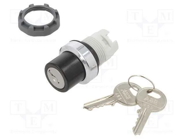 Interruptor: giratório com chave, 22mm, preto/zil.