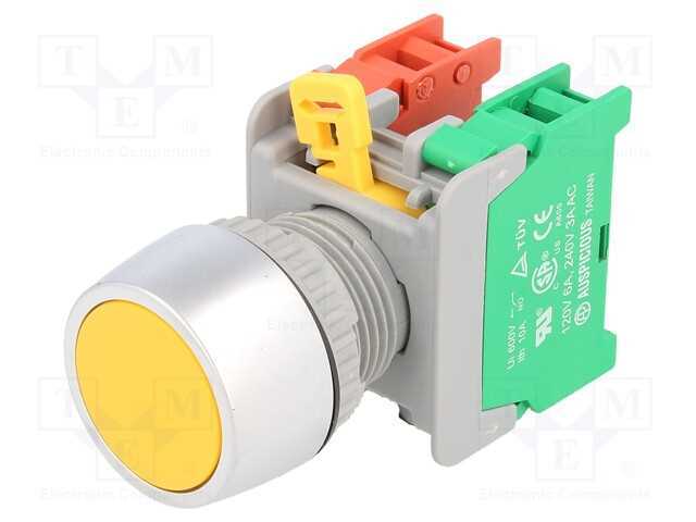 Interruptor: de Pressão, 22mm, Pos.Estáv: 1, Nc + No, Amarelo, Ip65