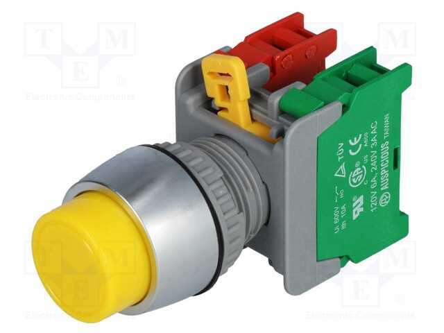 Interruptor: de Pressão, 22mm, Pos.Estáv: 1, Nc + No, Amarelo, Ip65