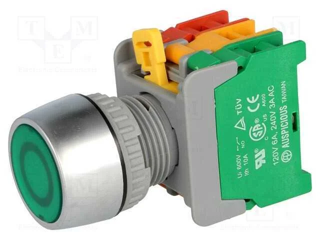 Interruptor: de Pressão, 22mm, Pos.Estáv: 2, Nc + No, Verde, Ip65