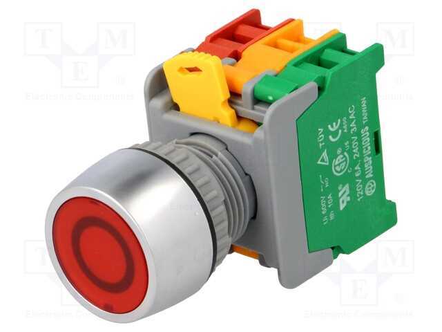 Interruptor: de Pressão, 22mm, Pos.Estáv: 2, Nc + No, Vermelho