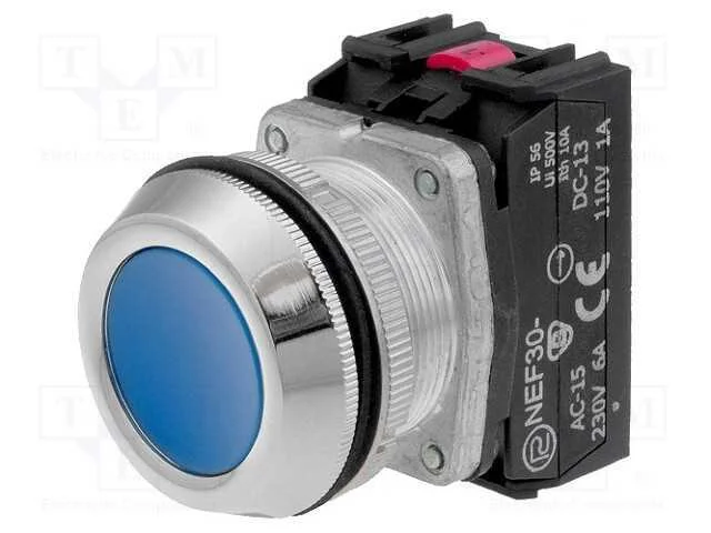 Interruptor: de Pressão, 30mm, Pos.Estáv: 1, Nc + No, Azul, Ip56