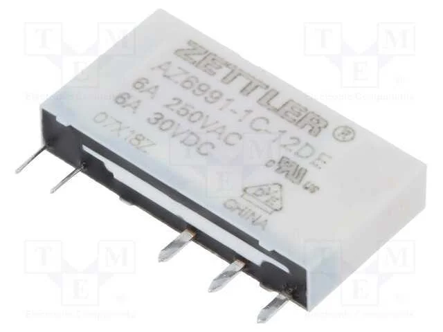 Relé: Eletromagnético, Spdt, Ubobina : 12vdc, 8a, 6a/250vac, Pcb